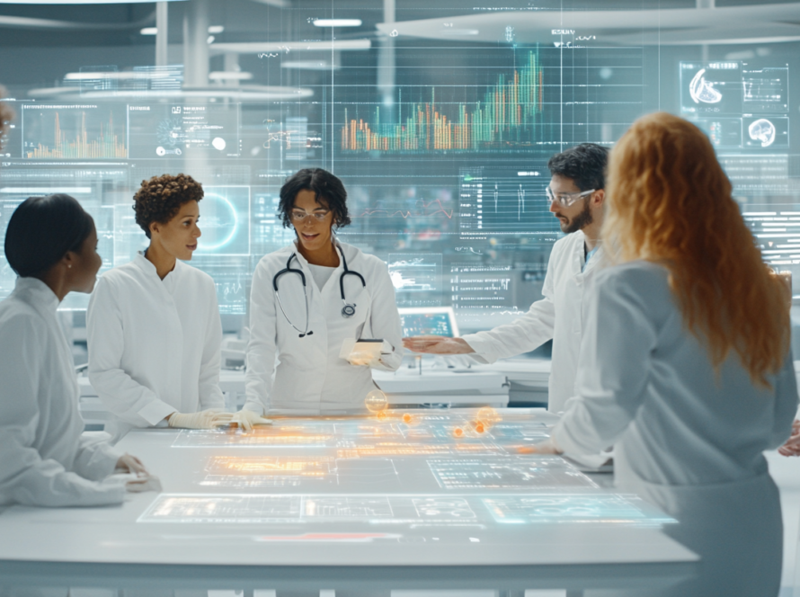 Lab technicians discussing